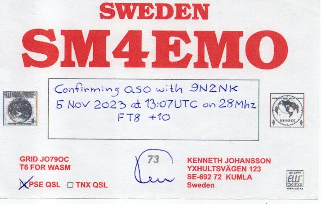 QSL card from Sweden
